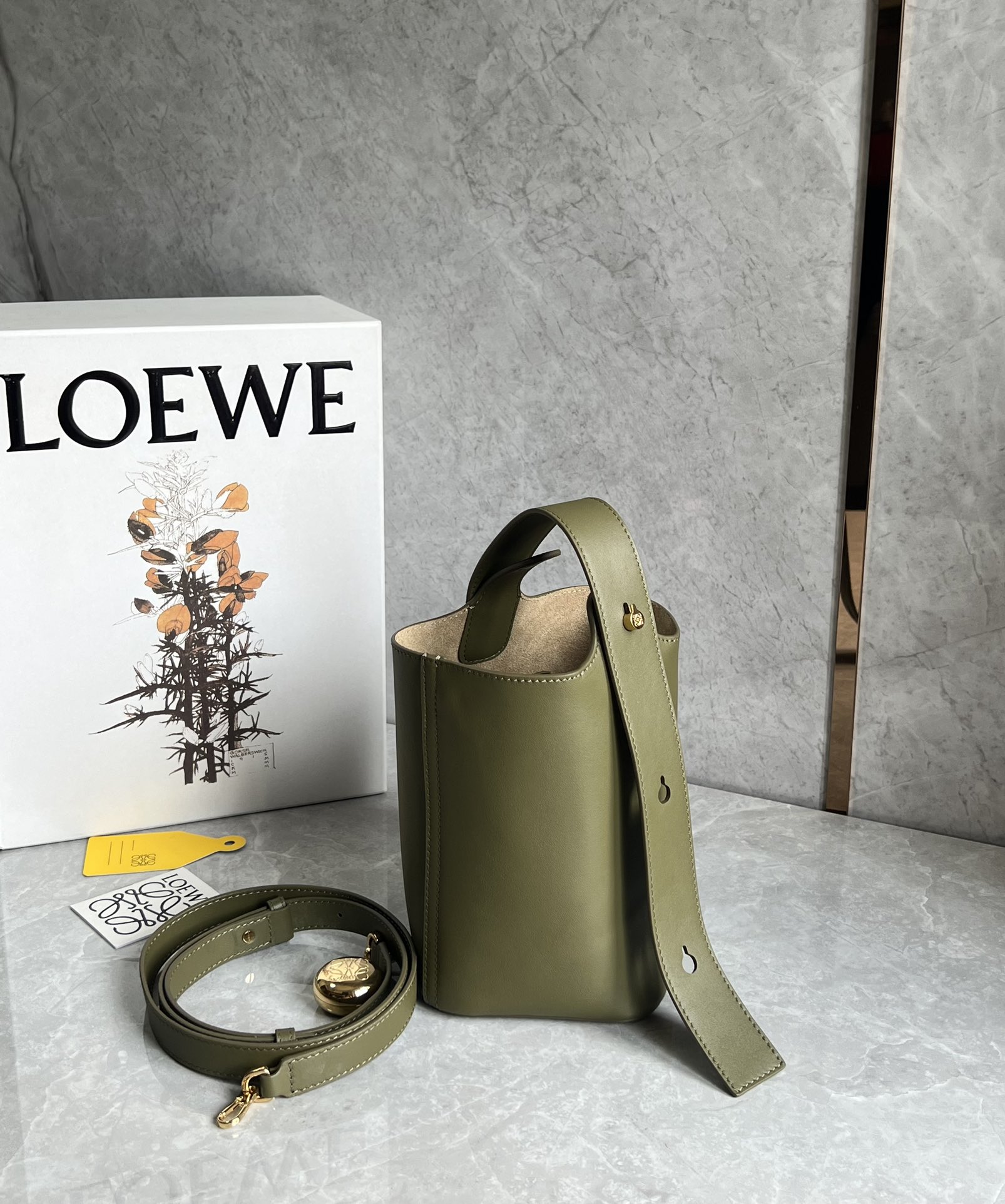 Loewe Mini Pebble Bucket in Mellow Calfskin Green